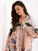 Jasnobeżowa długa koszula z napisami RUE PARIS 