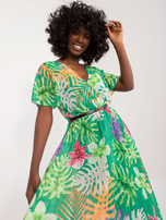 Hurtownia Zielona sukienka plisowana z paskiem