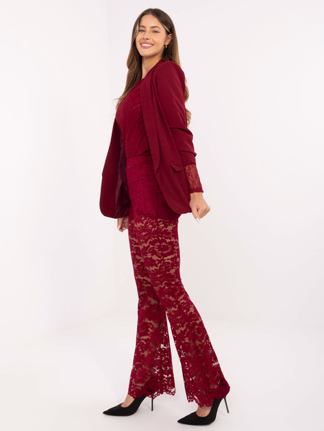 Bordowe koronkowe spodnie z wysokim stanem