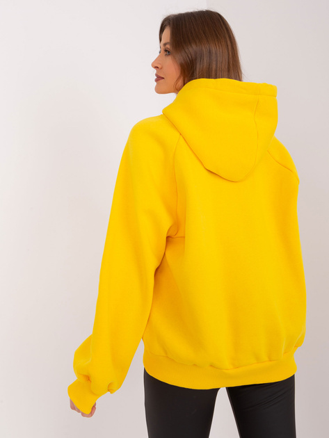 Hurtownia Żółta ocieplana bluza oversize z kapturem i napisem