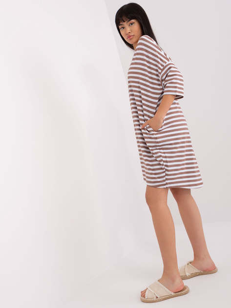 Hurt Jasnobrązowo-biała sukienka dresowa z kieszeniami