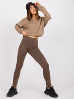 Brązowe gładkie legginsy basic na co dzień