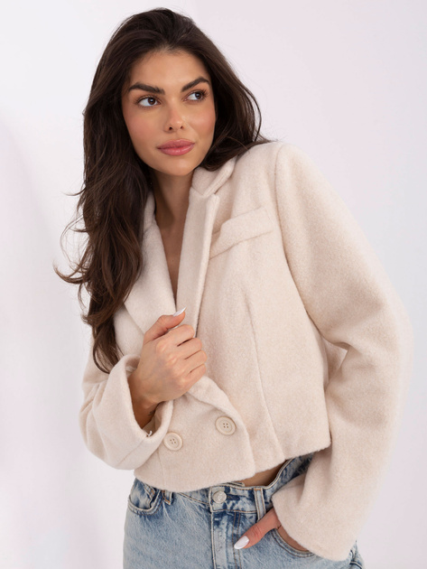 Ecru krótki płaszcz typu boucle RUE PARIS