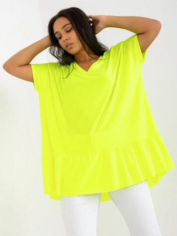 Hurt Fluo żółta codzienna tunika plus size z dekoltem w serek 