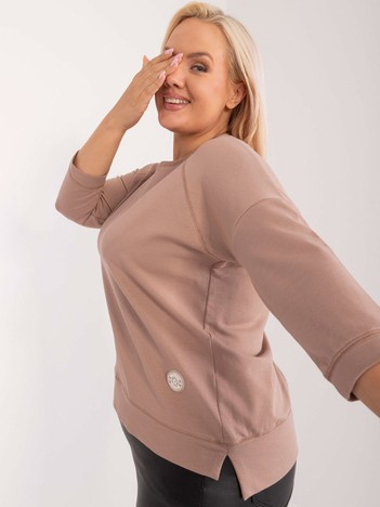 Hurtownia Ciemnobeżowa bluzka plus size z bawełny
