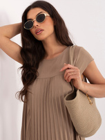 Ciemnobeżowa trapezowa sukienka z plisowaniem RUE PARIS 