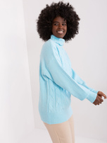 Light blue women's turtleneck sweater with ribs.