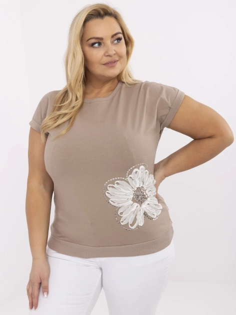 Ciemnobeżowa bluzka plus size z krótkim rękawem