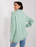 Hurt Miętowy damski sweter w warkocze