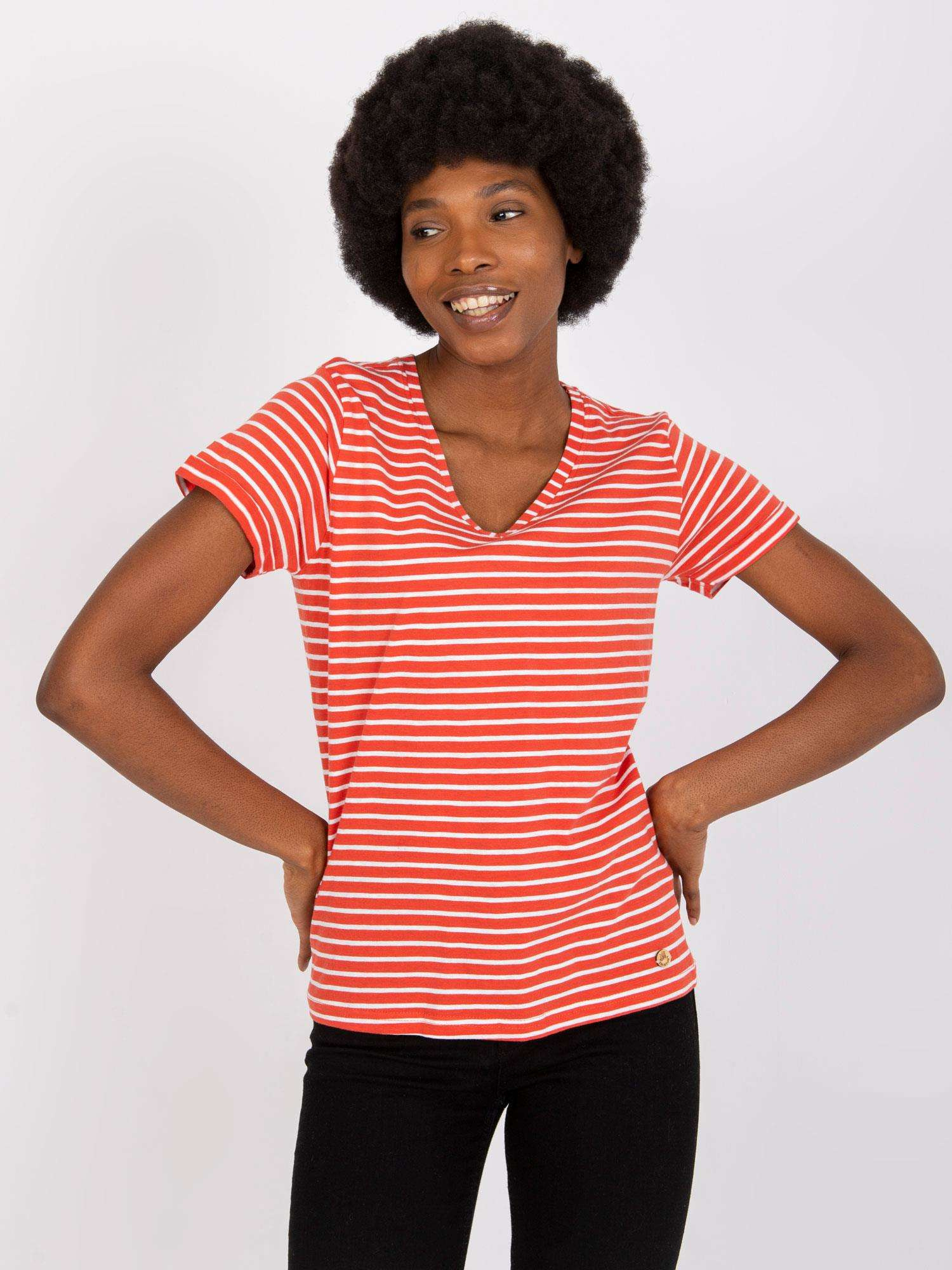 Pomarańczowy t-shirt damski z bawełny STITCH & SOUL 
