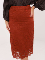 Ceglasta koronkowa spódnica z podszewką