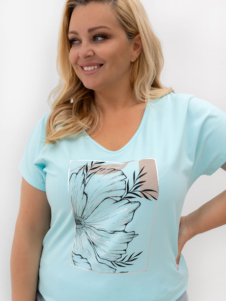 Miętowy damski t-shirt plus size z nadrukiem