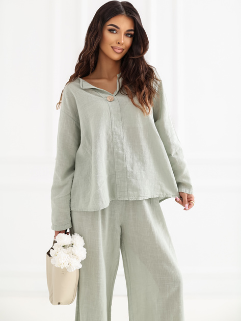 Khaki letnia bluzka z ozdobnym guzikiem