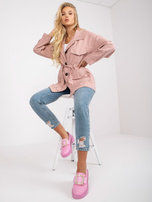 Brudnoróżowy damski płaszcz z podszewką 