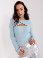 Hurtownia Jasnoniebieski sweter klasyczny prążkowany