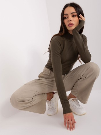 Hurt Khaki damski sweter z golfem i ściągaczami