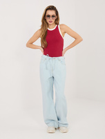 Jasnoniebieskie szerokie jeansy z wiązaniem SUBLEVEL 