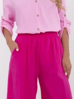 Fuksjowe muślinowe spodnie damskie z kieszeniami