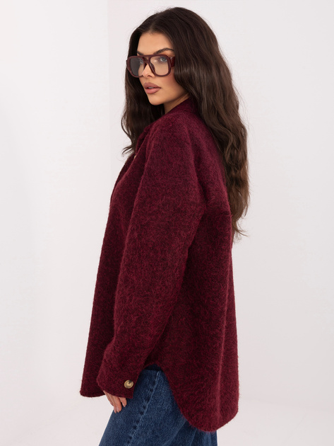 Burgundowa koszulowa kurtka z zapięciem na guziki RUE PARIS