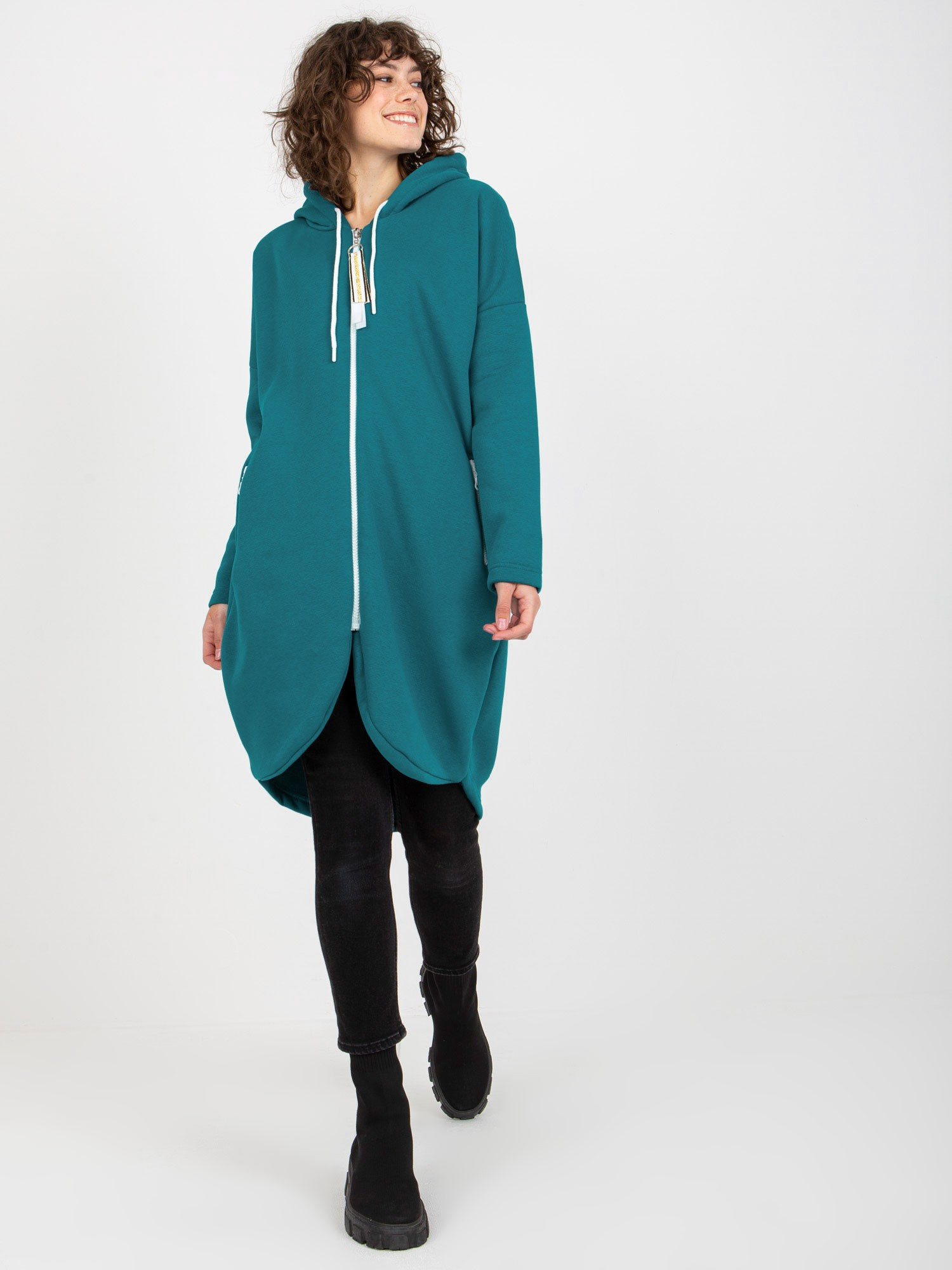 Morska długa dresowa bluza basic z kapturem Stunning