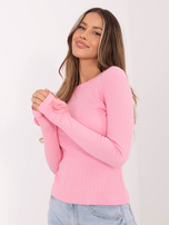 Jasnoróżowa dopasowana bluzka z długim rękawem RUE PARIS 