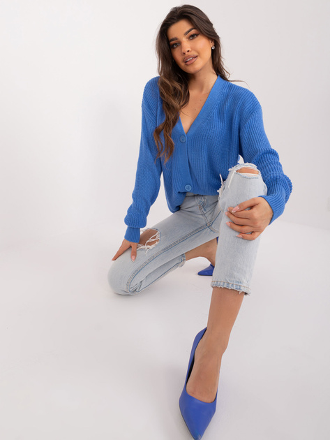 Hurt Niebieski sweter rozpinany z dekoltem V RUE PARIS