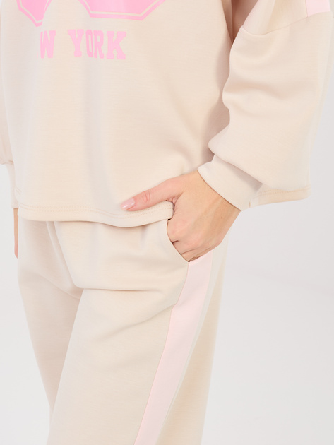 Beżowy dwuczęściowy komplet z nadrukiem RUE PARIS