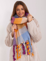 Hurt Fioletowo-pomarańczowy damski szeroki szal w kratę