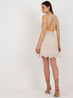 Hurt Beżowa ażurowa sukienka mini z bawełny OCH BELLA