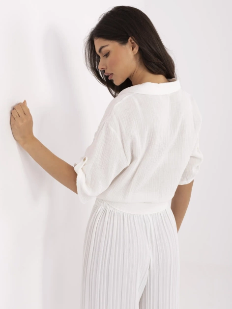 Ecru muślinowa koszula z wiązaniem