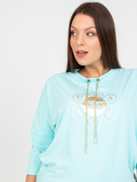 Miętowa bluzka plus size z bawełny z aplikacją