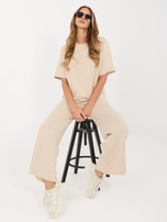 Beżowe dresowe spodnie wide leg od kompletu