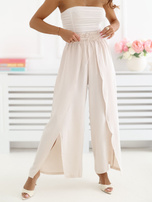 Jasnobeżowe letnie spodnie z talią paperbag 