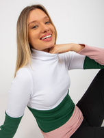 Hurt Biało-jasnoróżowa prążkowana bluzka basic z golfem 