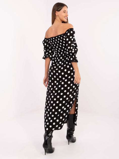 Czarno-biała maxi sukienka z rozcięciem