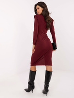 Bordowa drapowana sukienka z długim rękawem RUE PARIS