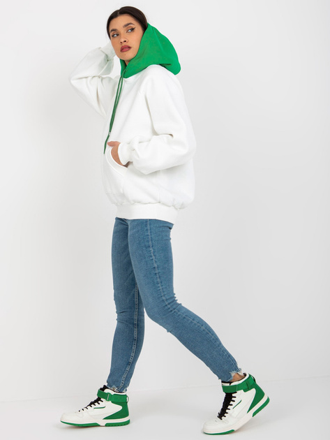 Hurt Ecru-zielona dresowa bluza basic o kroju oversize