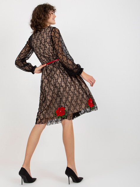 Hurt Czarna koronkowa sukienka koktajlowa z paskiem