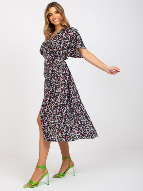 Hurtownia Czarna midi sukienka w kwiaty RUE PARIS