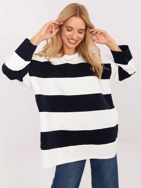 Ecru-granatowa bluzka oversize w paski