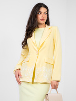 Pastelowa żółta elegancka marynarka z koronką