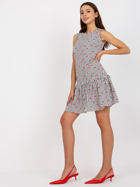 Biało-czarna sukienka z printami i falbaną