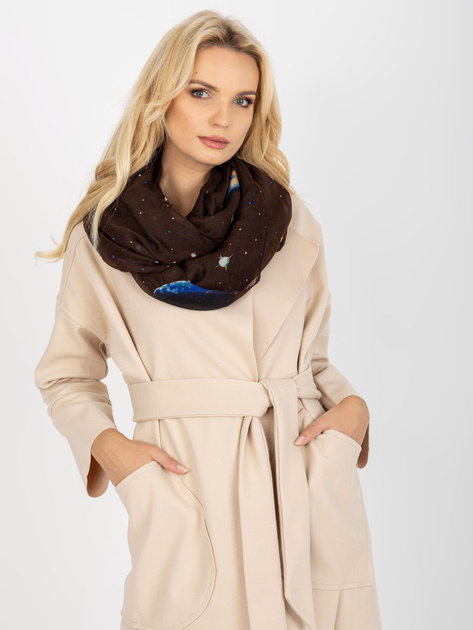 Hurtownia Brązowa damska chusta komin z nadrukiem