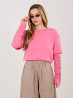 Ciemnoróżowa bluzka z koronkowymi rękawami