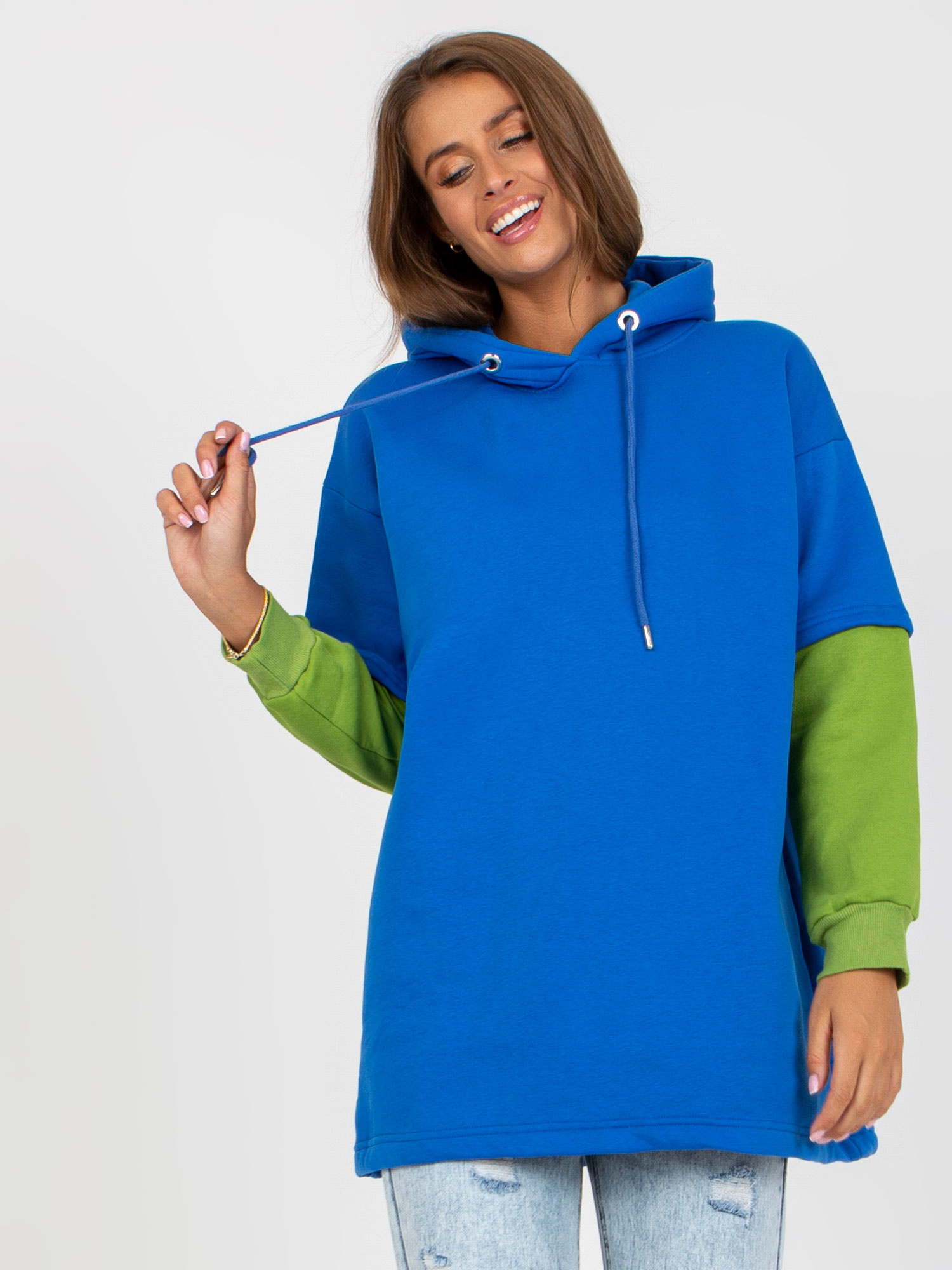 Ciemnoniebieska damska bluza basic z kapturem RUE PARIS