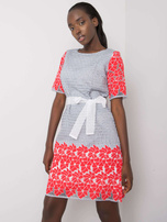 Szaro-czerwona wzorzysta sukienka Katya