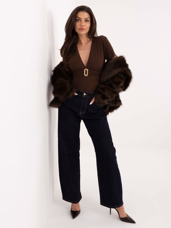 Brązowe eleganckie body z ozdobnym detalem