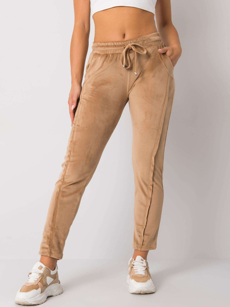 Camelowe spodnie welurowe Juanita RUE PARIS