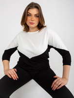 Hurt Ecru-czarna bluzka plus size basic z okrągłym dekoltem