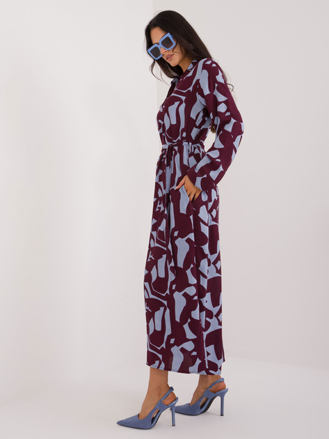 Hurt Bordowa maxi sukienka koszulowa we wzory SUBLEVEL
